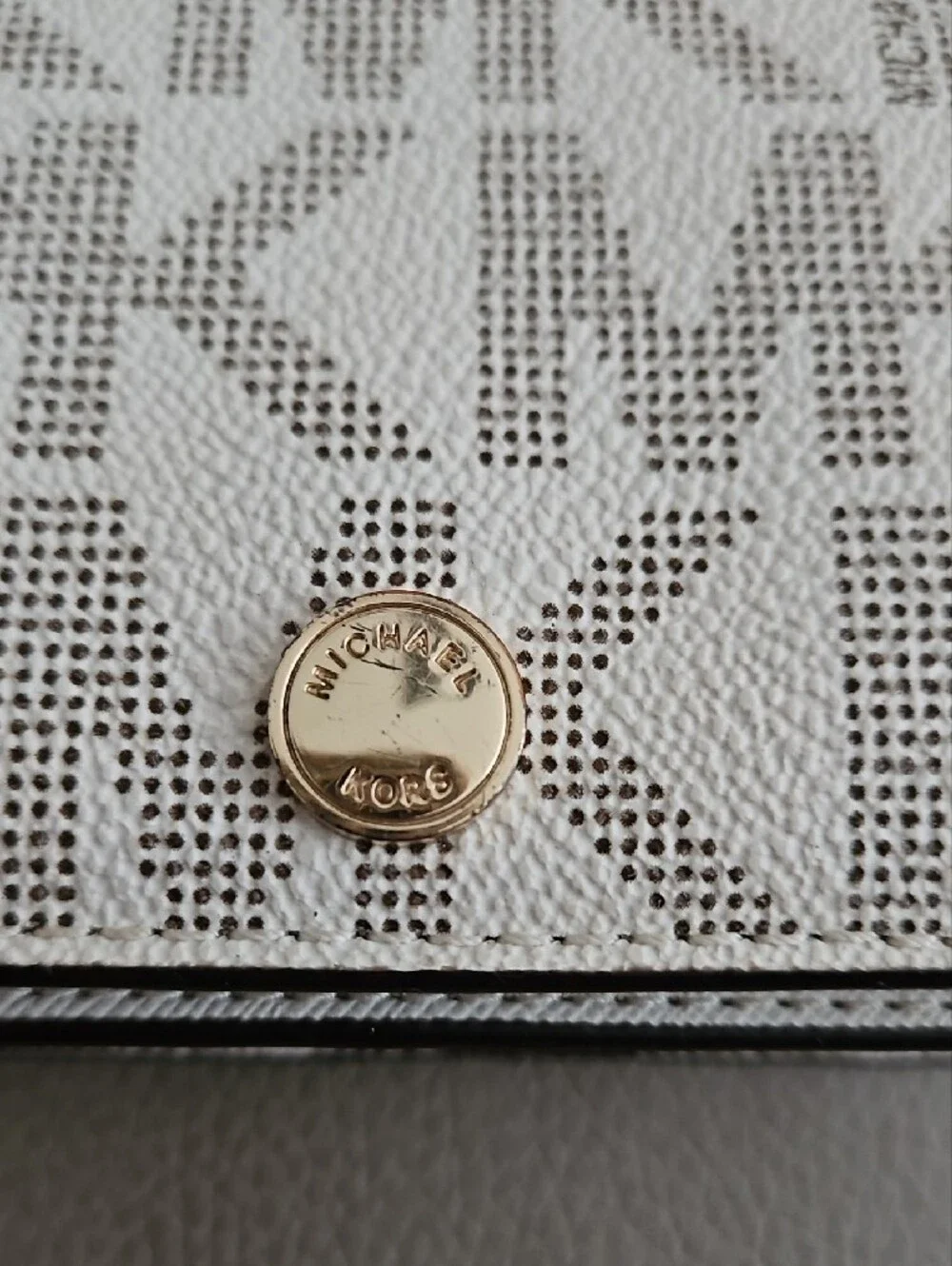 Michael Kors White and Brown MK Logo Compact Wallet